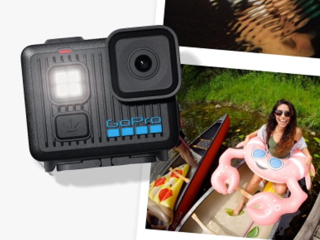 Câmera GoPro Lit Hero com luz LED embutida em fundo escuro